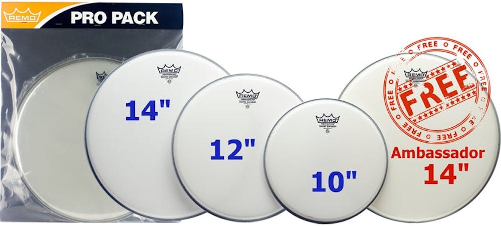 Remo Pro Pack Coated Emperor Fusion 10" 12" 14" + Free 14"