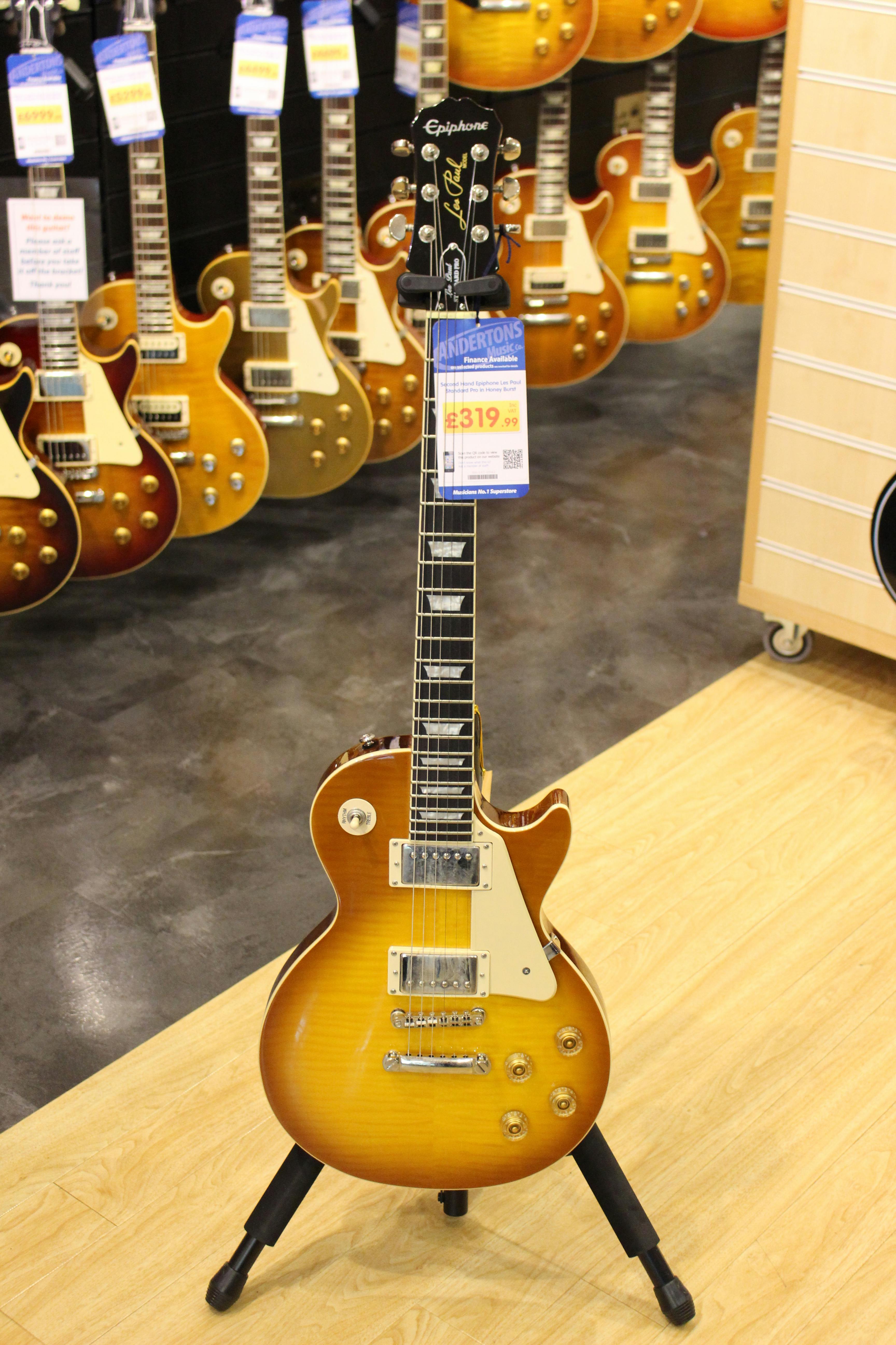 Second Hand Epiphone Les Paul Standard Pro In Honey Burst With Andertons Music Co