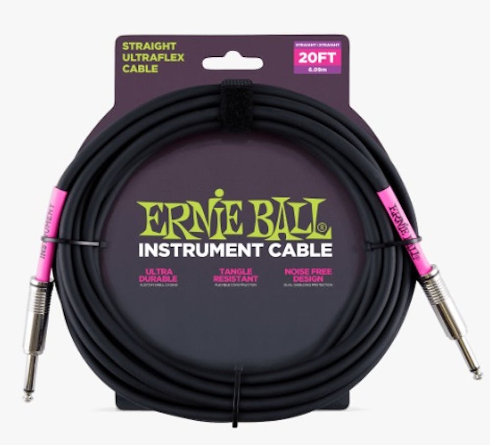 Ernie Ball Ultraflex 20ft Straight/Straight Instrument Cable in Black