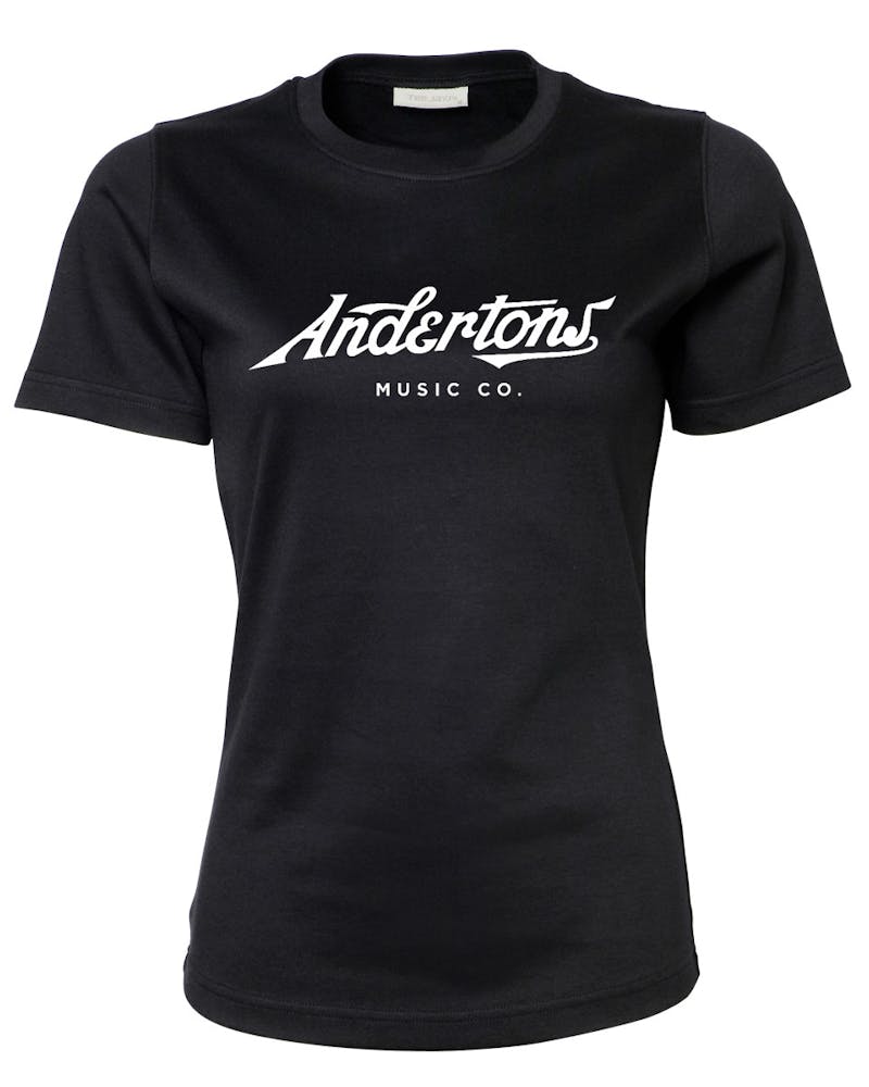 Andertons Script Logo Ladies T-Shirt in Black - Medium