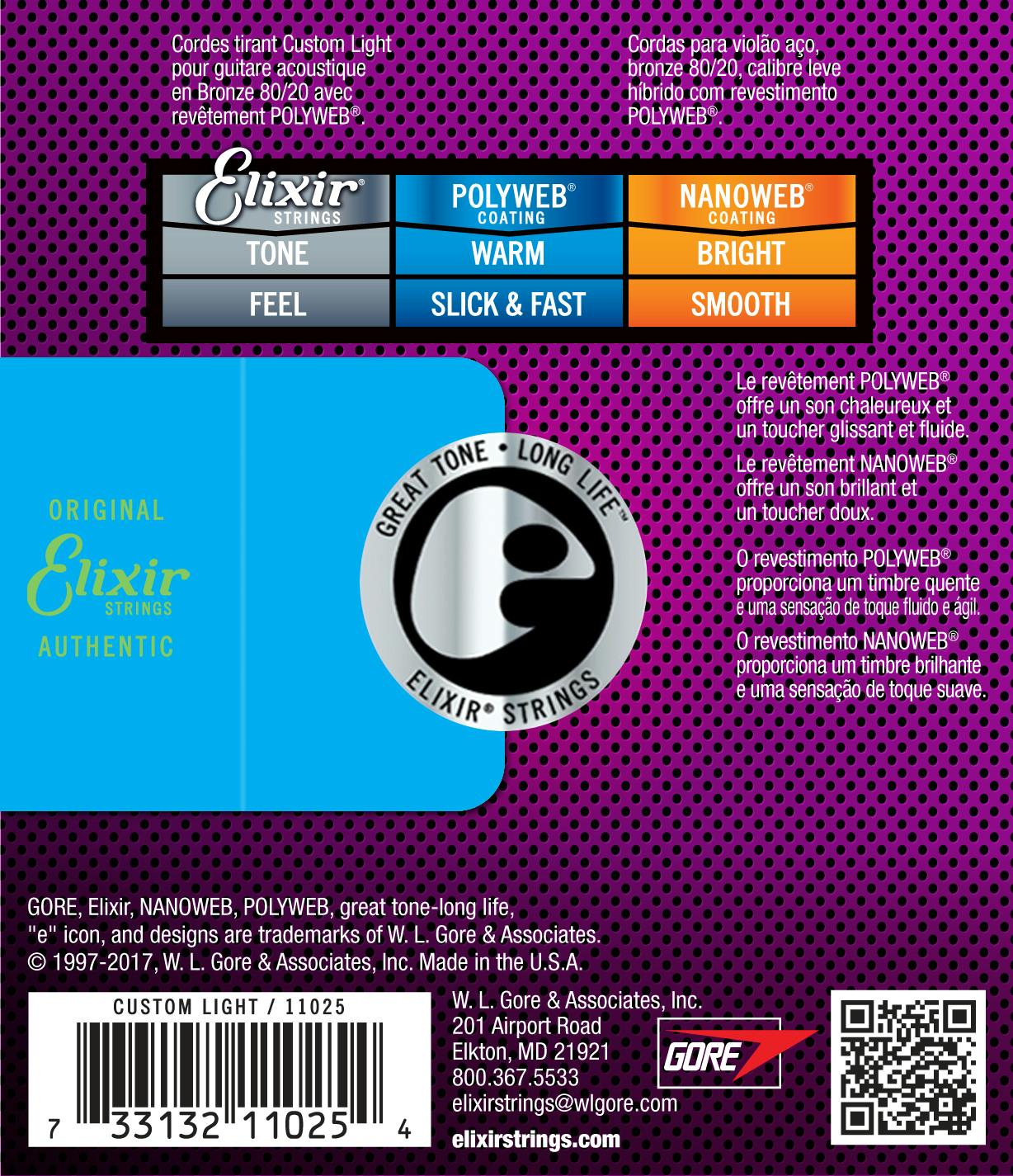 Elixir Polyweb Custom Light 11 52 Acoustic Strings Andertons