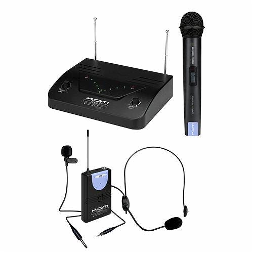 Kam UHF Dual Wireless Handheld and Headset or Lapel System