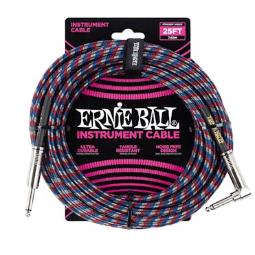 Ernie Ball 25ft Braided Instrument Cable in Red, Blue & White