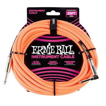 Ernie Ball 25ft Braided Instrument Cable in Neon Orange