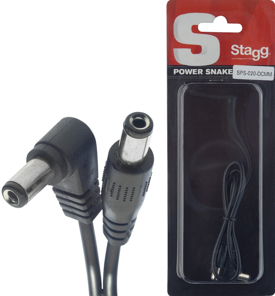 Stagg 20cm DC Power Cable - Straight Jack to Right Angle Jack