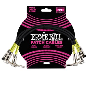 Ernie Ball 1ft Angle/Angle Patch Cable in Black, 3-pack