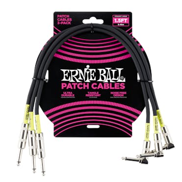 Ernie Ball 1.5ft Straight/Angle Patch Cable in Black, 3-pack