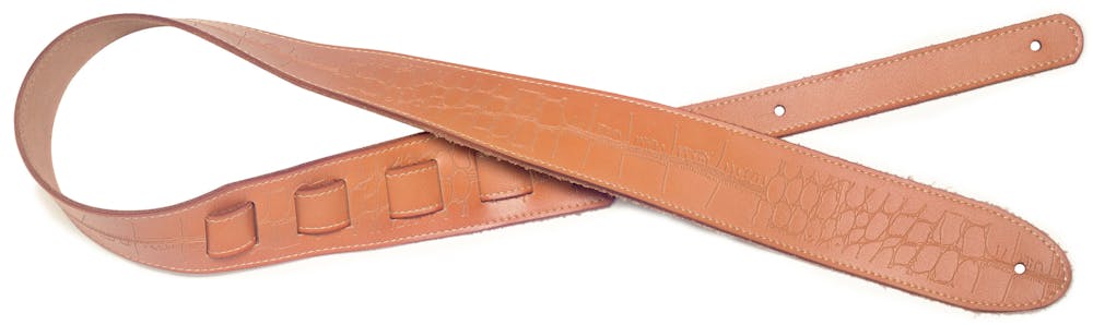 Stagg Leather Guitar Strap with Pressed Crocodile Pattern - Brown