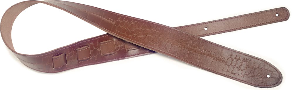 Stagg Leather Guitar Strap with Pressed Crocodile Pattern - Dark Brown