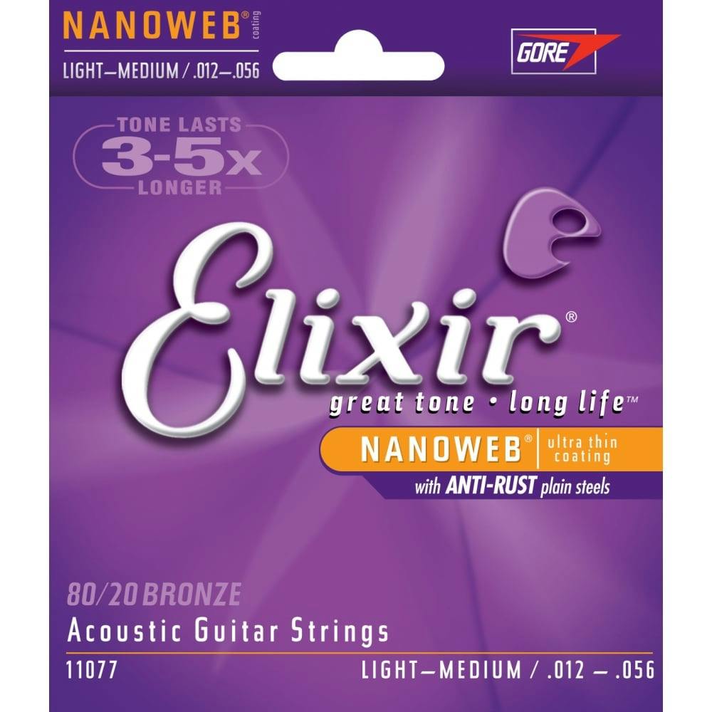 Elixir Acoustic Nanoweb 80/20 Bronze Strings Light/Medium (12-56)