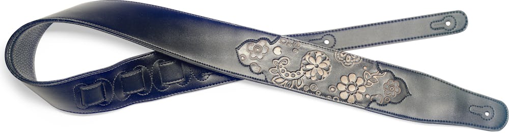 Stagg Black Padded Leatherette Guitar Strap w/ Pressed Black Paisley Pattern