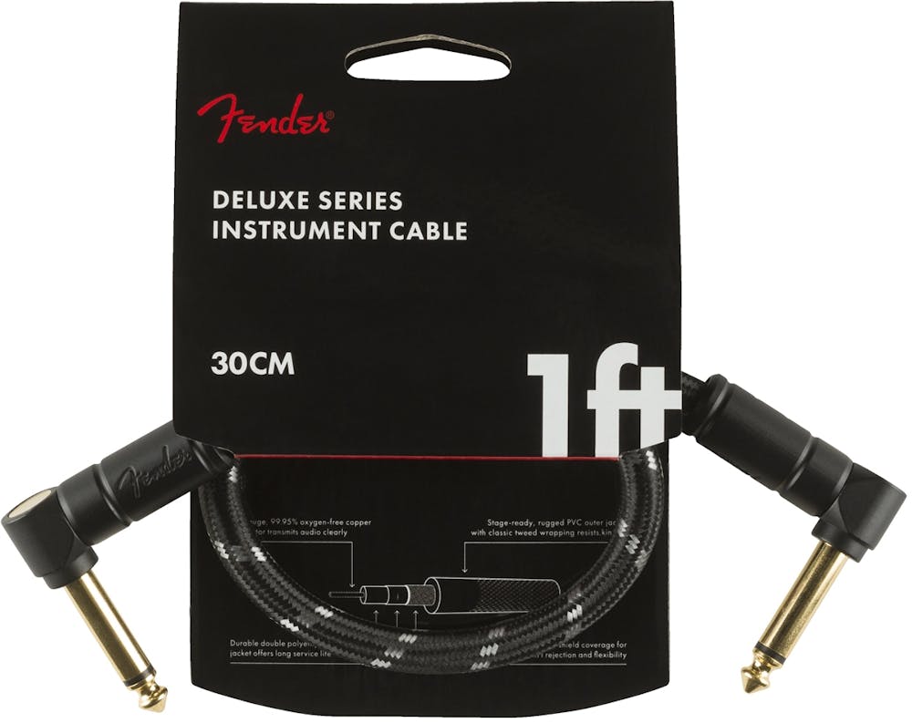 Fender Deluxe Series Instrument Cable Angle/Angle 1' in Black Tweed