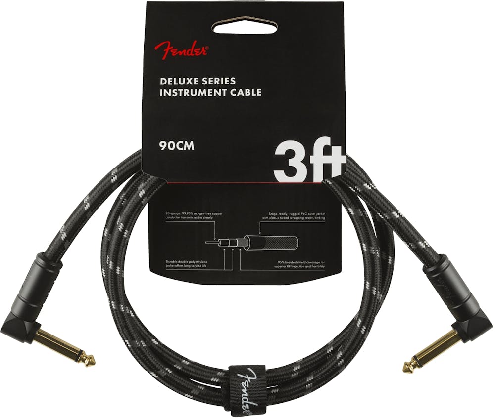 Fender Deluxe Series Instrument Cable Angle/Angle 3' in Black Tweed