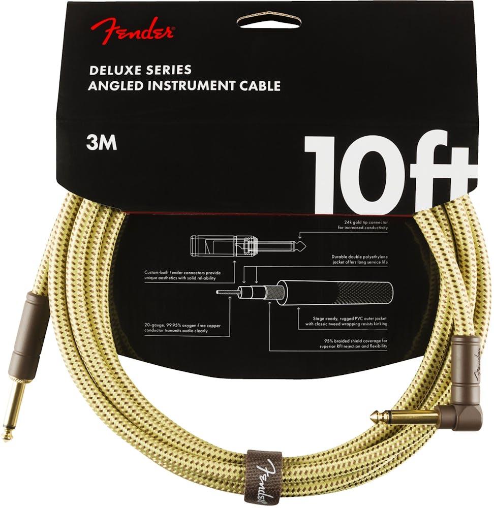 Fender Deluxe Series Instrument Cable Straight/Angle 10' in Tweed