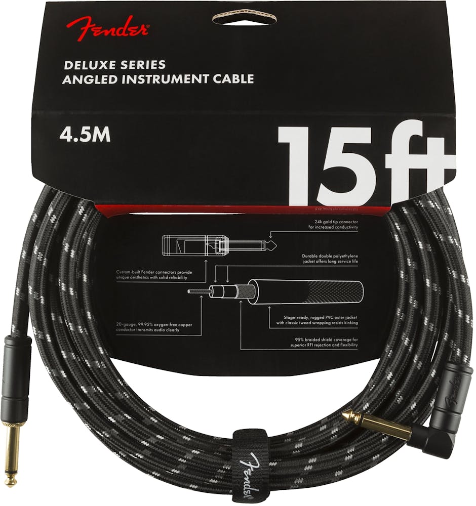 Fender Deluxe Series Instrument Cable Straight/Angle 15' in Black Tweed