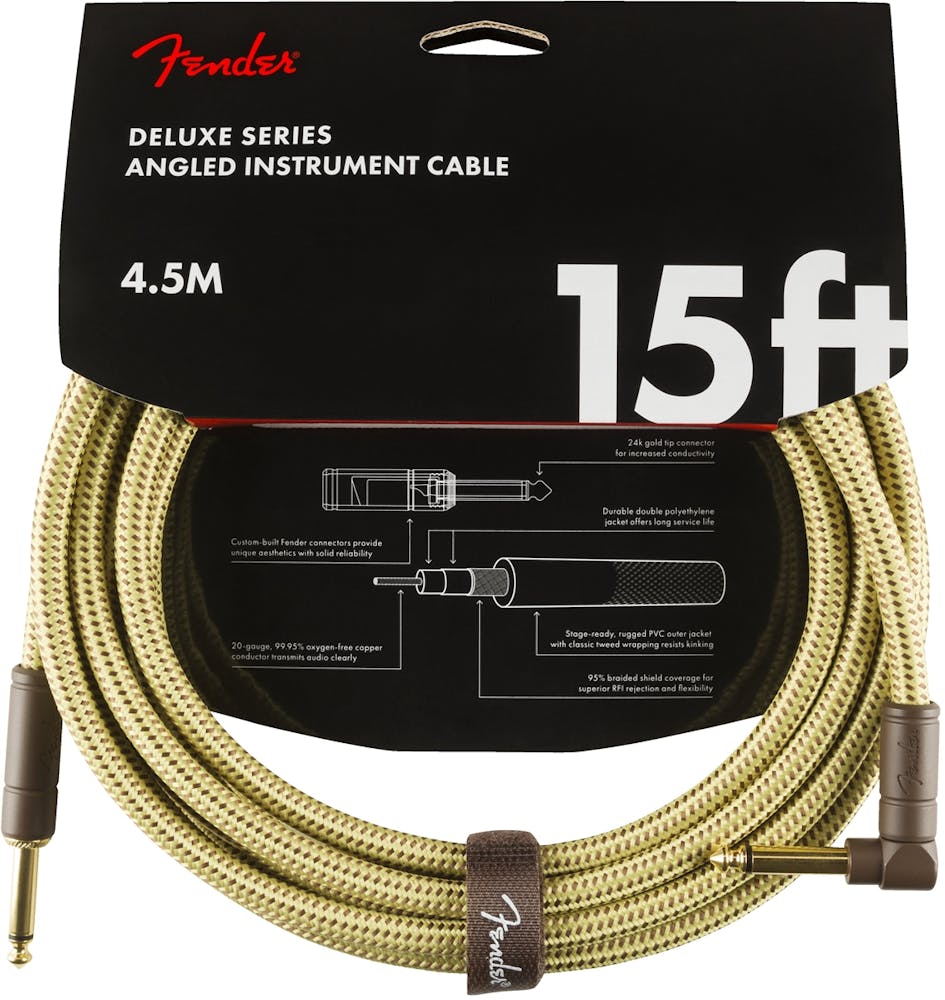 Fender Deluxe Series Instrument Cable Straight/Angle 15' in Tweed