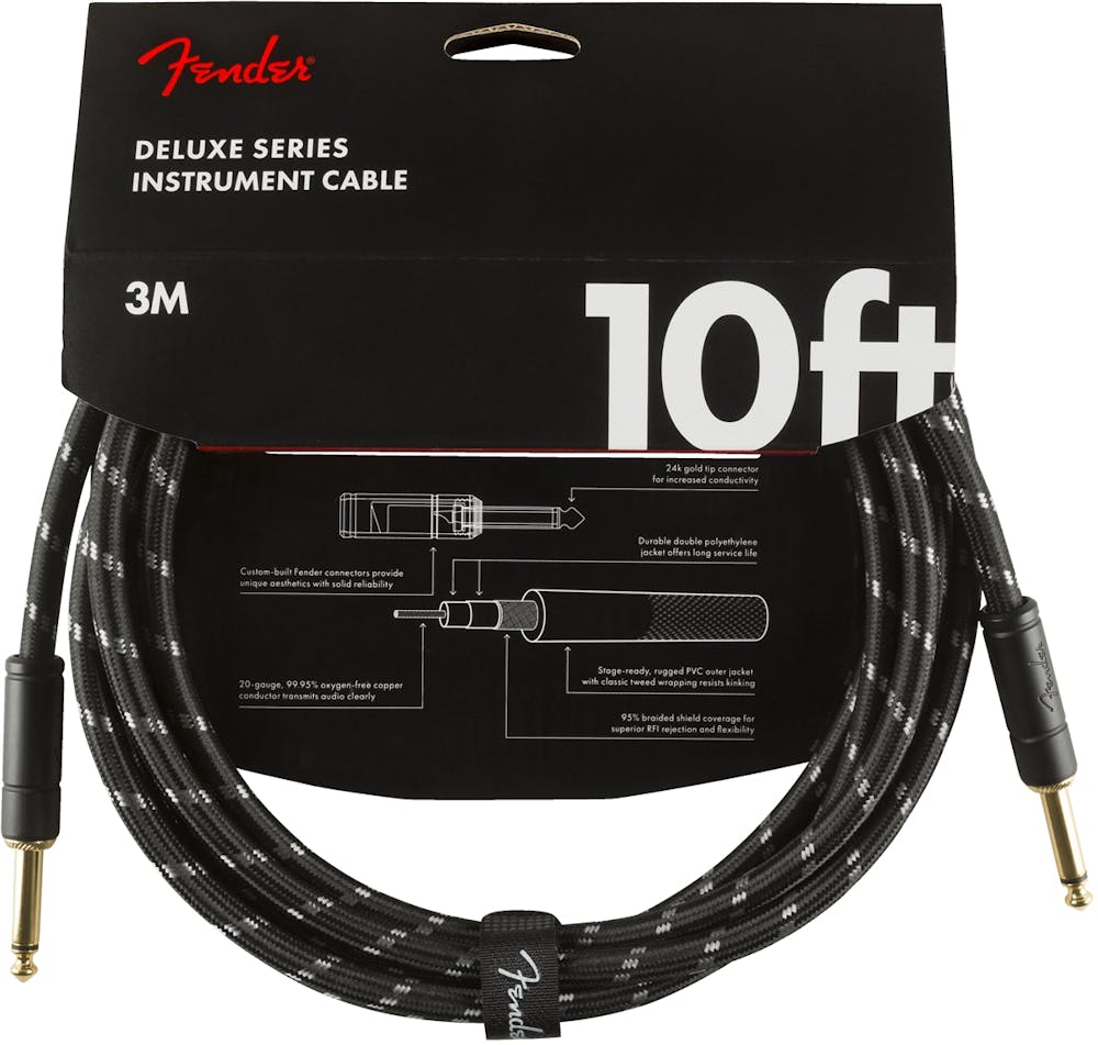 Fender Deluxe Series Instrument Cable Straight/Straight 10' in Black Tweed
