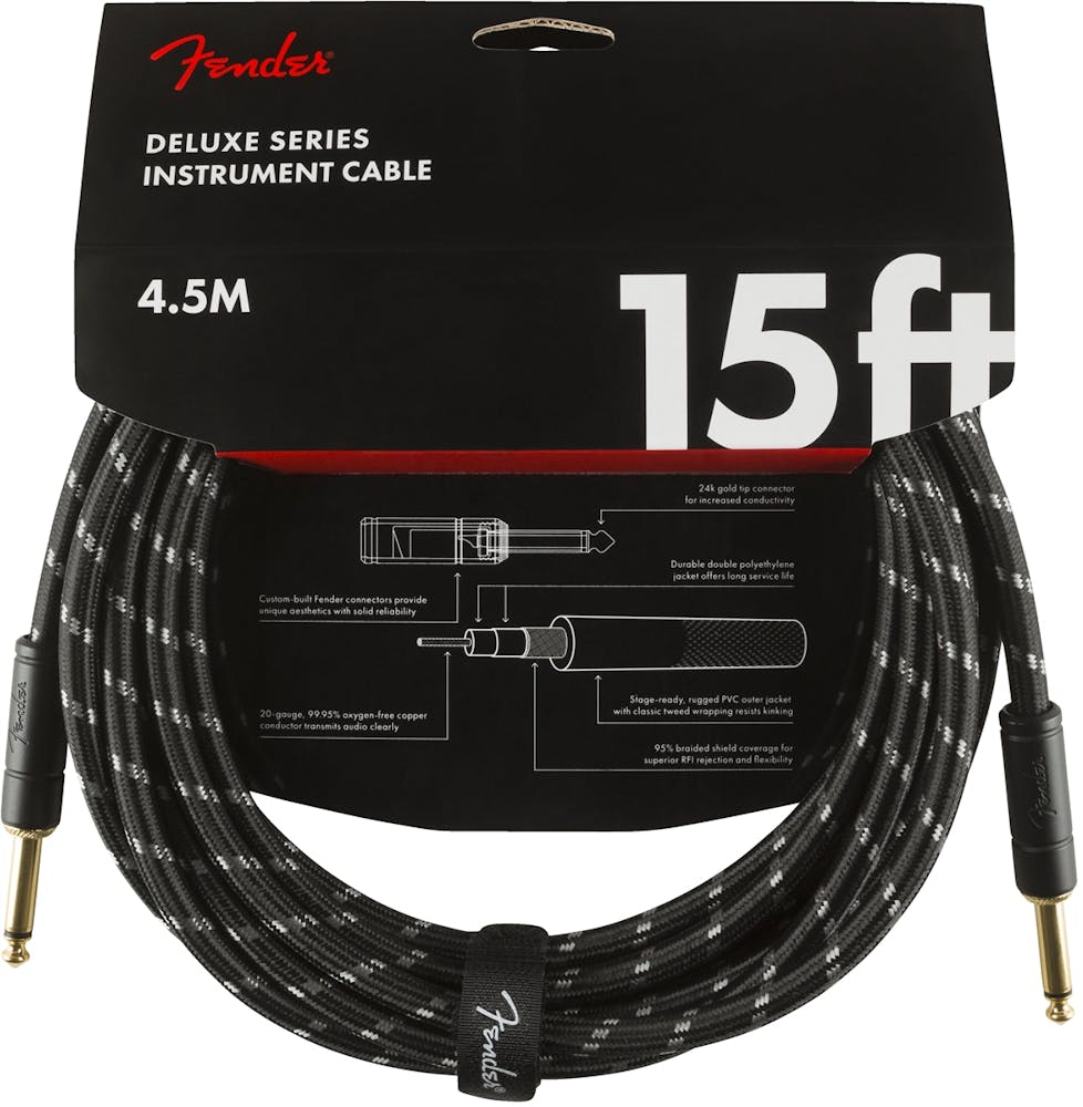 Fender Deluxe Series Instrument Cable Straight/Straight 15' in Black Tweed