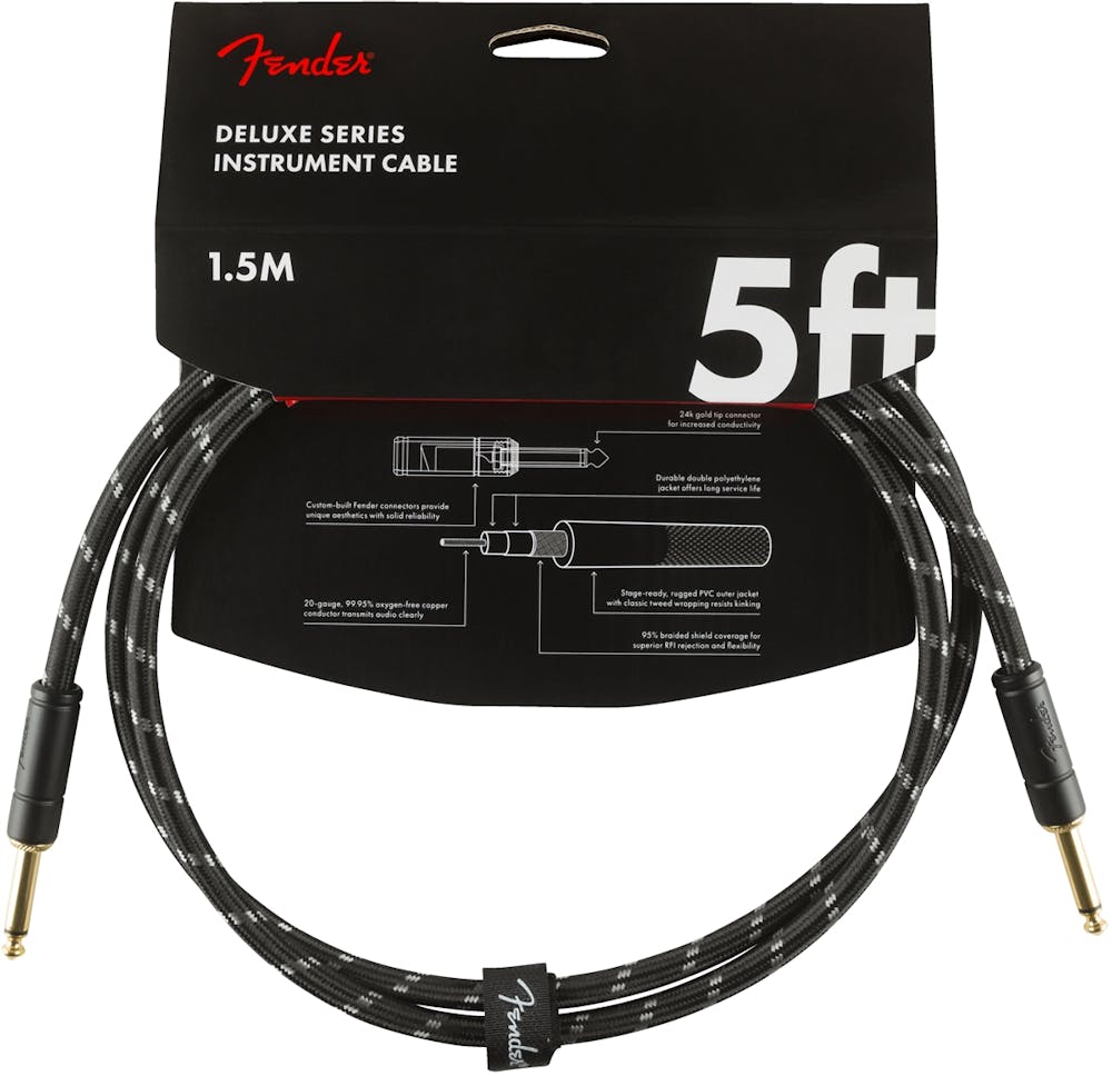 Fender Deluxe Series Instrument Cable Straight/Straight 5' in Black Tweed