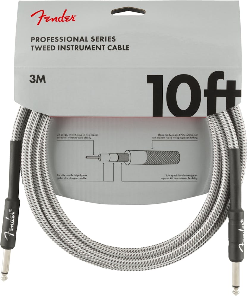 Fender Professional Series Instrument Cable 10' in White Tweed