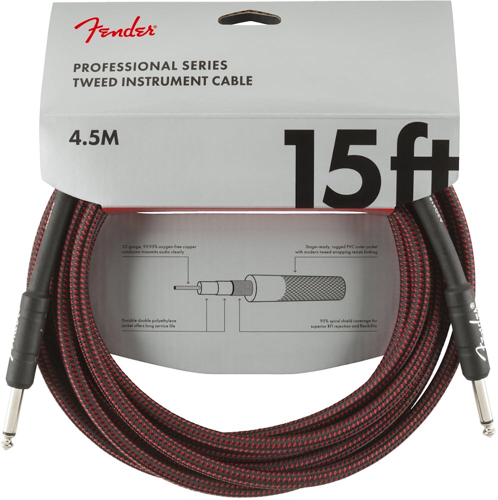 Fender Professional Series Instrument Cable 15' in Red Tweed