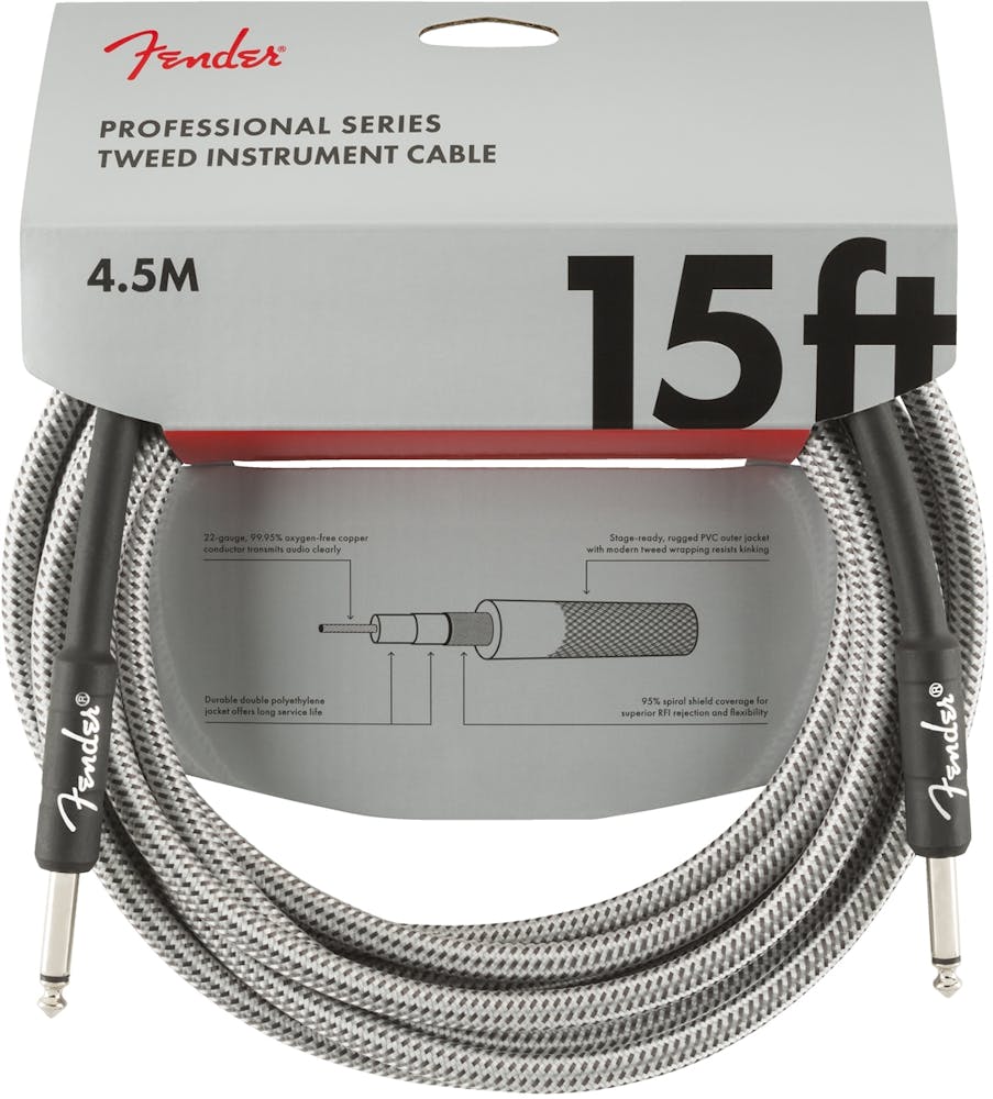 Fender Professional Series Instrument Cable 15' in White Tweed