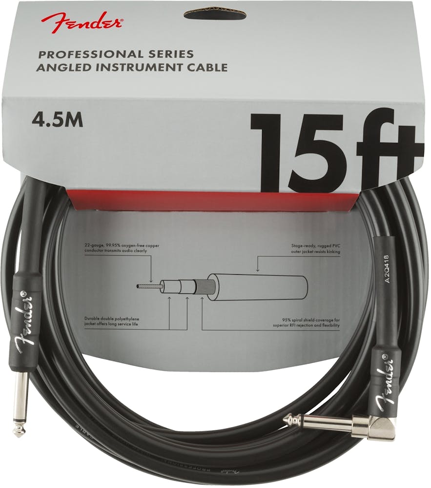 Fender Professional Series Instrument Cable Straight/Angle 15' in Black