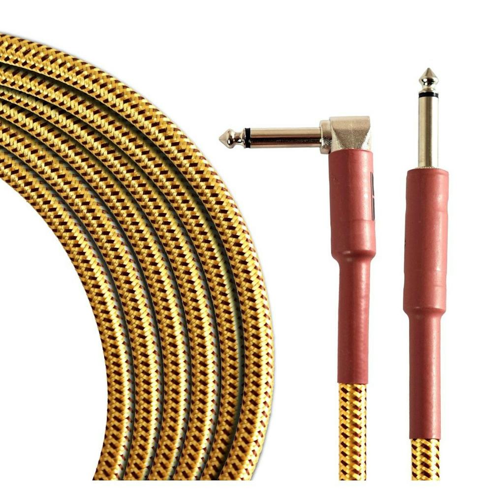 Tourtech 4.5m/15ft Braided Tweed Straight to Angled Guitar Cable