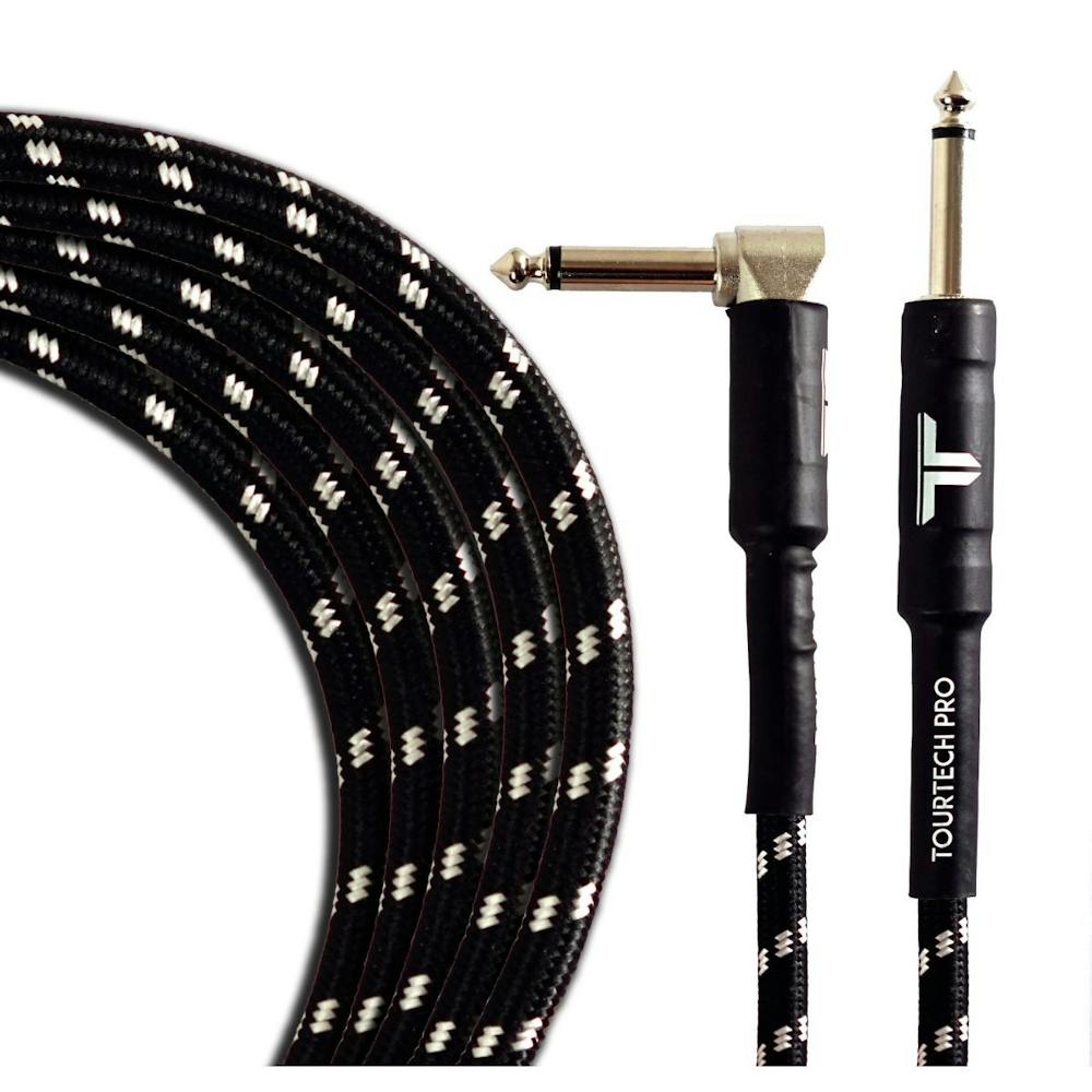 Tourtech 4.5m/15ft Braided Black & Grey Straight to Angled Guitar Cable