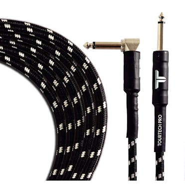 Tourtech 1.5m/5ft Braided Black & Grey Straight to Angled Guitar Cable