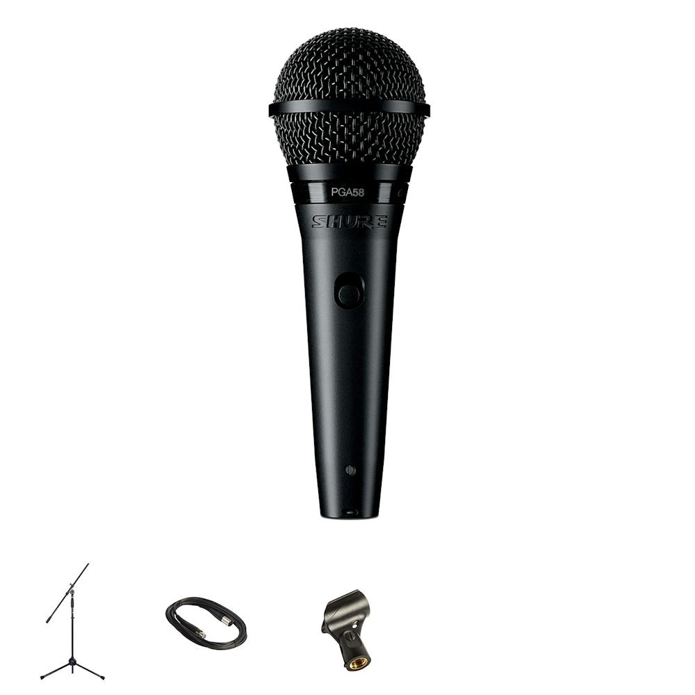 Shure PGA58 Vocal Microphone with Boom Stand and XLR Cable Bundle