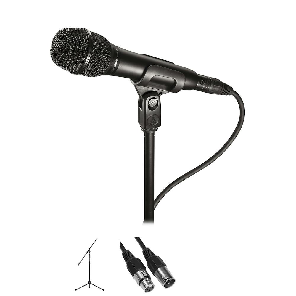 Audio Technica AT2010 Live Vocal Condenser Microphone Bundle with Stand & XLR Cable