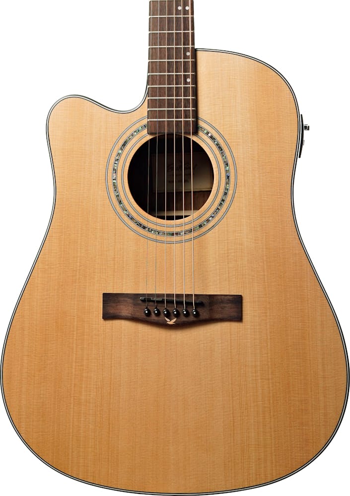 EastCoast D1SCEL Dreadnought Electro-Acoustic Guitar with Solid Top in Natural, Left Handed