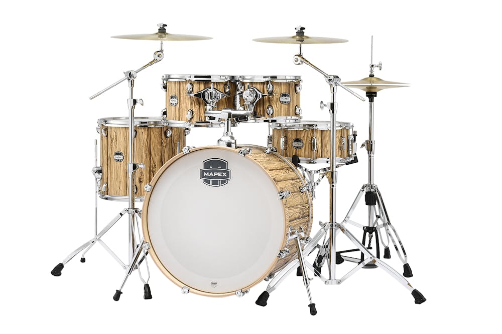 Mapex Mars LA Fusion Shell Pack 22x18, with mount, 16x14, 12x8, 10x7, 14x6.5 Snare in Drift Wood with Chrome Fittings