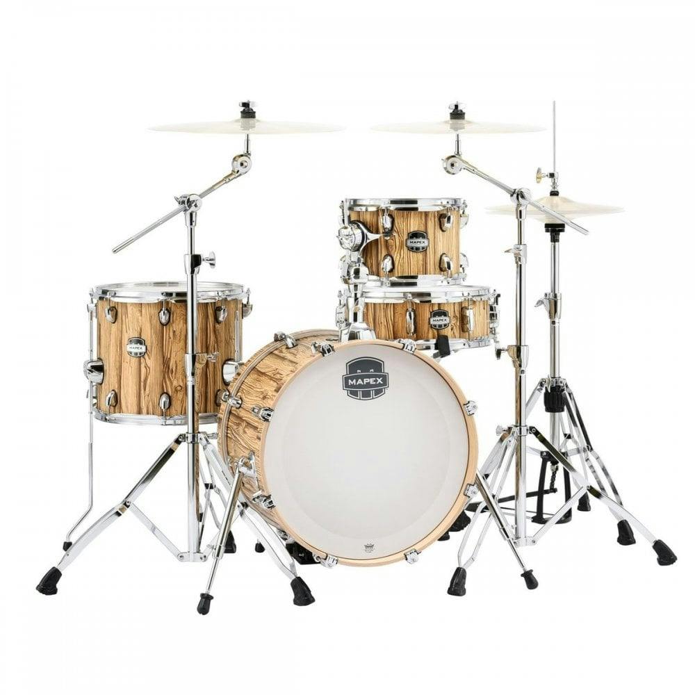 Mapex Mars Compact Shell Pack 18x14, with mount, 14x12, 10x7, 14x5 Snare in Drift Wood with Chrome Fittings