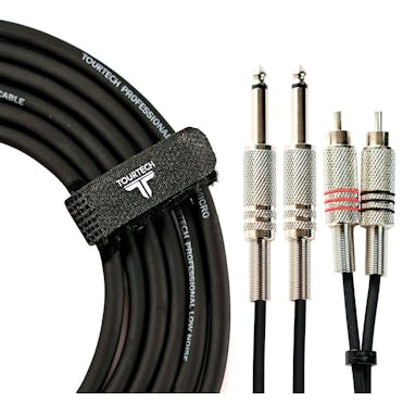 TOURTECH 60cm 2ft Twin cable - Jack to 2 x RCA Phono
