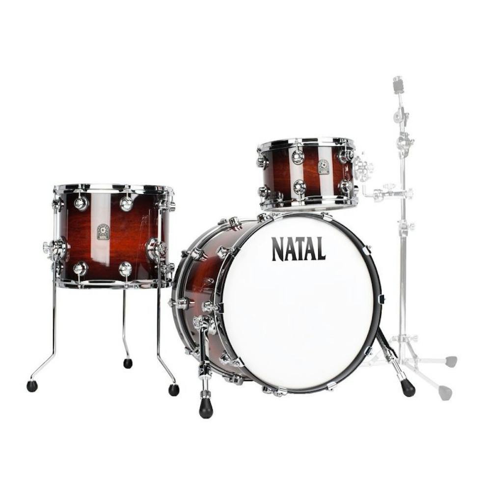 Natal Cafe Racer Shell Pack 12x8, 14x14, 20x14 in Exotic Brown Burst with Chrome Hardware