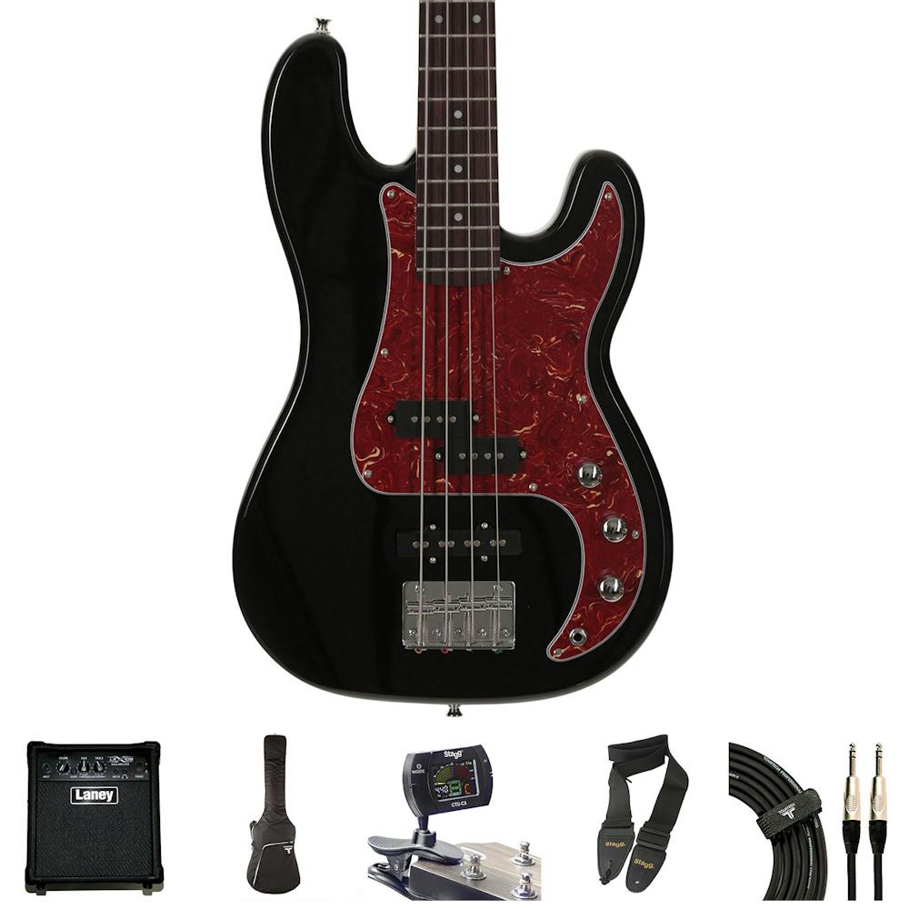 EastCoast PJ4 Electric Bass Guitar in Black Bundle w/Amp & Accessories