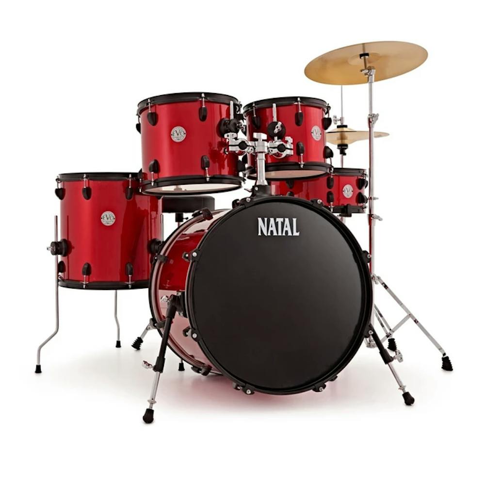 Natal Evo 20" Starter Drum Kit in Red Including Hardware and Cymbals