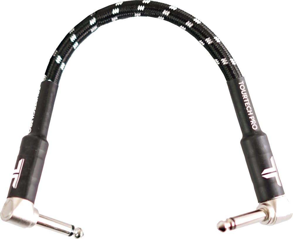 Tourtech 0.3m/1ft Braided Black & Grey Guitar Patch Cable Angled to Angled Jack