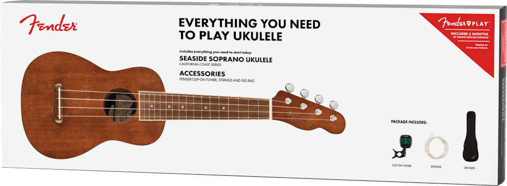 Fender Seaside Soprano Ukulele Pack in Natural Finish