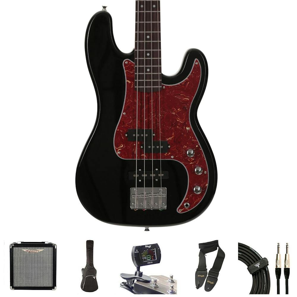 EastCoast GP200 Bass Guitar In Black With Ashdown Studio Junior Amp & Accessories