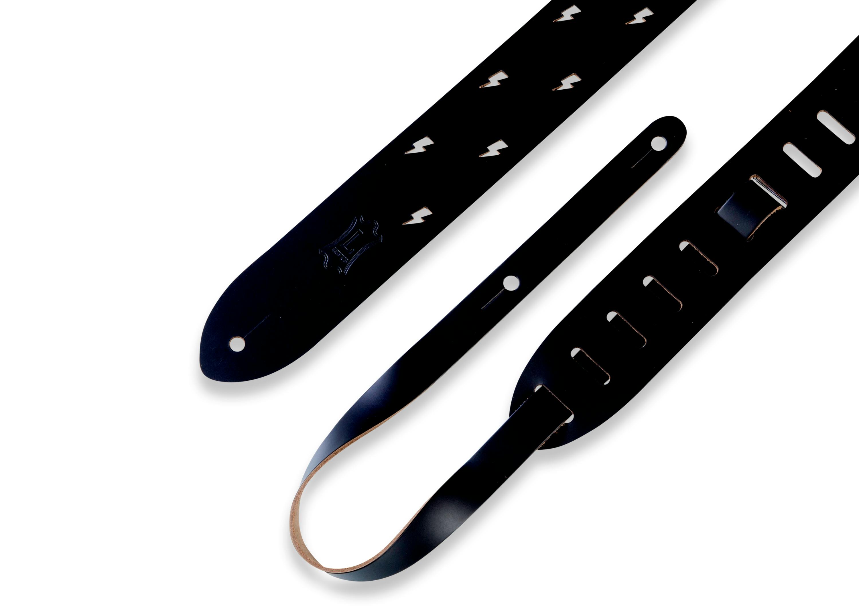 Levy's Chrome-Tan Leather Lightning Bolt Punch Out Guitar Strap in Black -  Andertons Music Co.