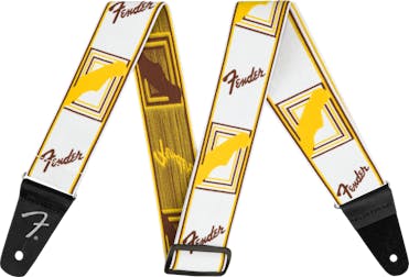 Fender Weighless 2 inch Monogrammed Strap, White/Brown/Yellow