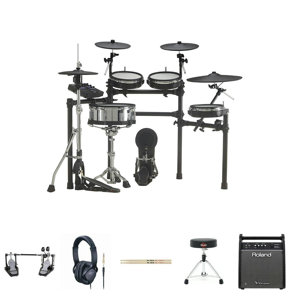 Roland TD27KV Bundle with PM100, Double Pedal, HH Stand, Snare Stand, Sticks, Stool & Headphones