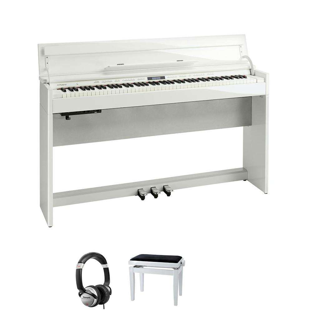 Roland DP603 Upright Digital Piano Bundle in Polished White