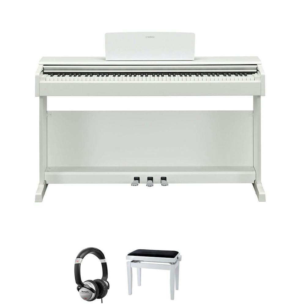 Yamaha YDP144 Digital Piano in White with Stool and Headphones
