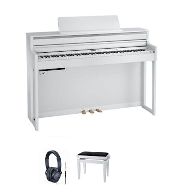 Roland HP704 Digital Piano in White Bundle 1