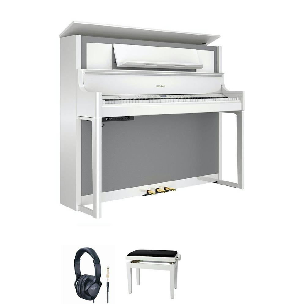 Roland LX708PW piano, headphones and bench bundle