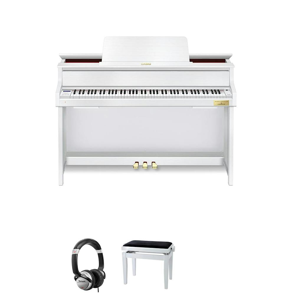 Casio GP-310 Grand Hybrid Digital Piano in White with Stool and Headphones
